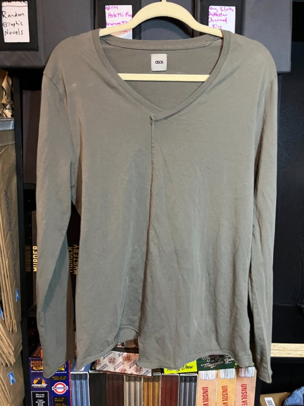 ASOS Gray Asymmetric Long Sleeve Top Size M Minimalist Cotton Tee